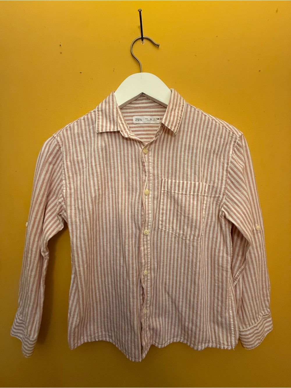 Zara Boys Pink Stripe Linen Button-Up Shirt